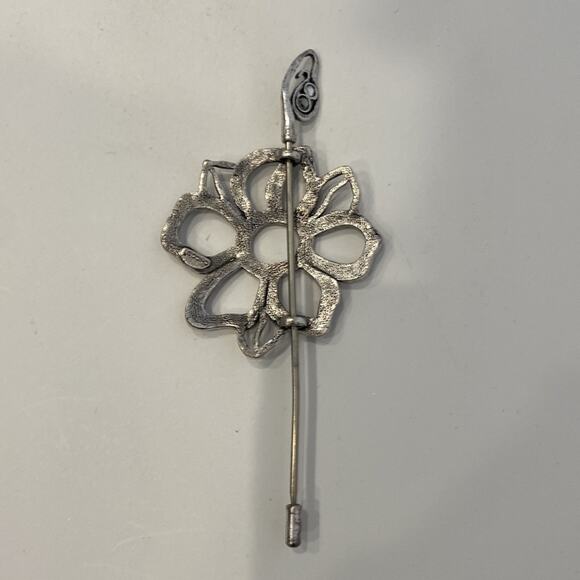 Chico’s Floral Silver Tone Metal w/ Clear Diamanté Statement Hat/Jacket Pin EUC - Picture 4 of 6